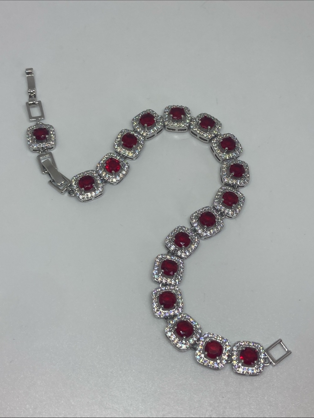 14K Gold Filled Red Cubic Zirconia Tennis Bracelet - Unbranded - Picture 2 of 5